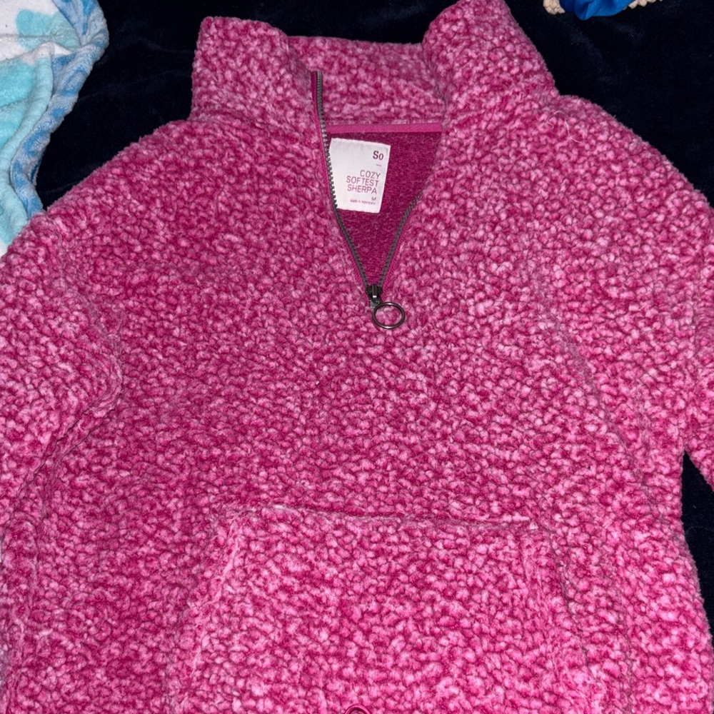SO Fuchsia Crop Sherpa Cowl Sweater